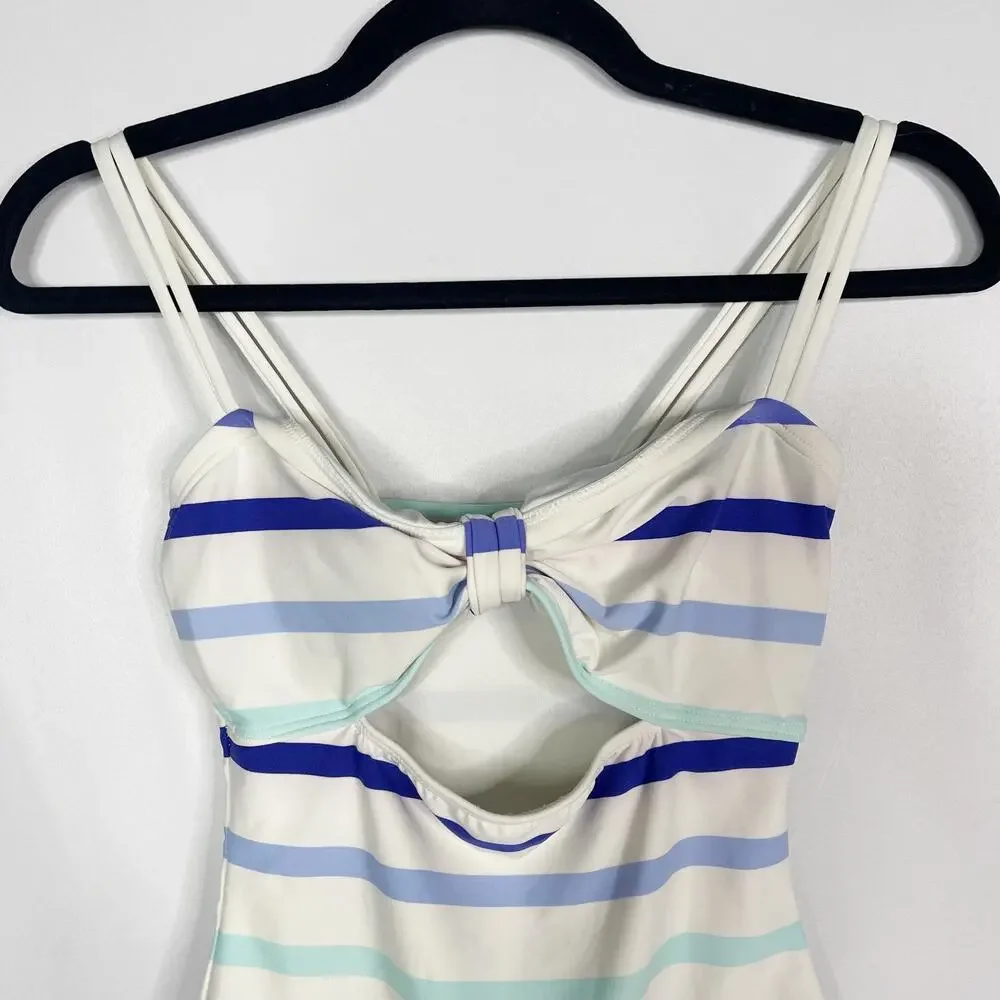 Kate Spade XSmall Blue White Striped Provincetown Cut Out One Piece Swimsuit XS